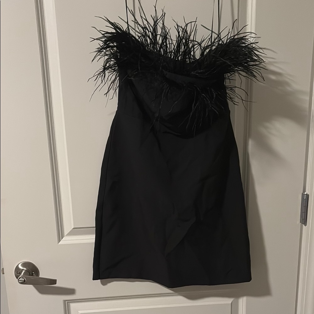 Chic Black Feathered Strapless Dress